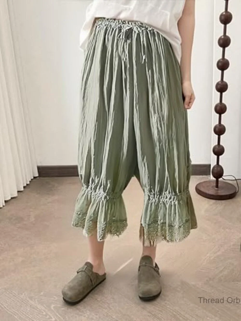 Lace Trim Bloomer Pants Mid Rise Cropped Pajama Slips Under Dress - Picture 3 of 5